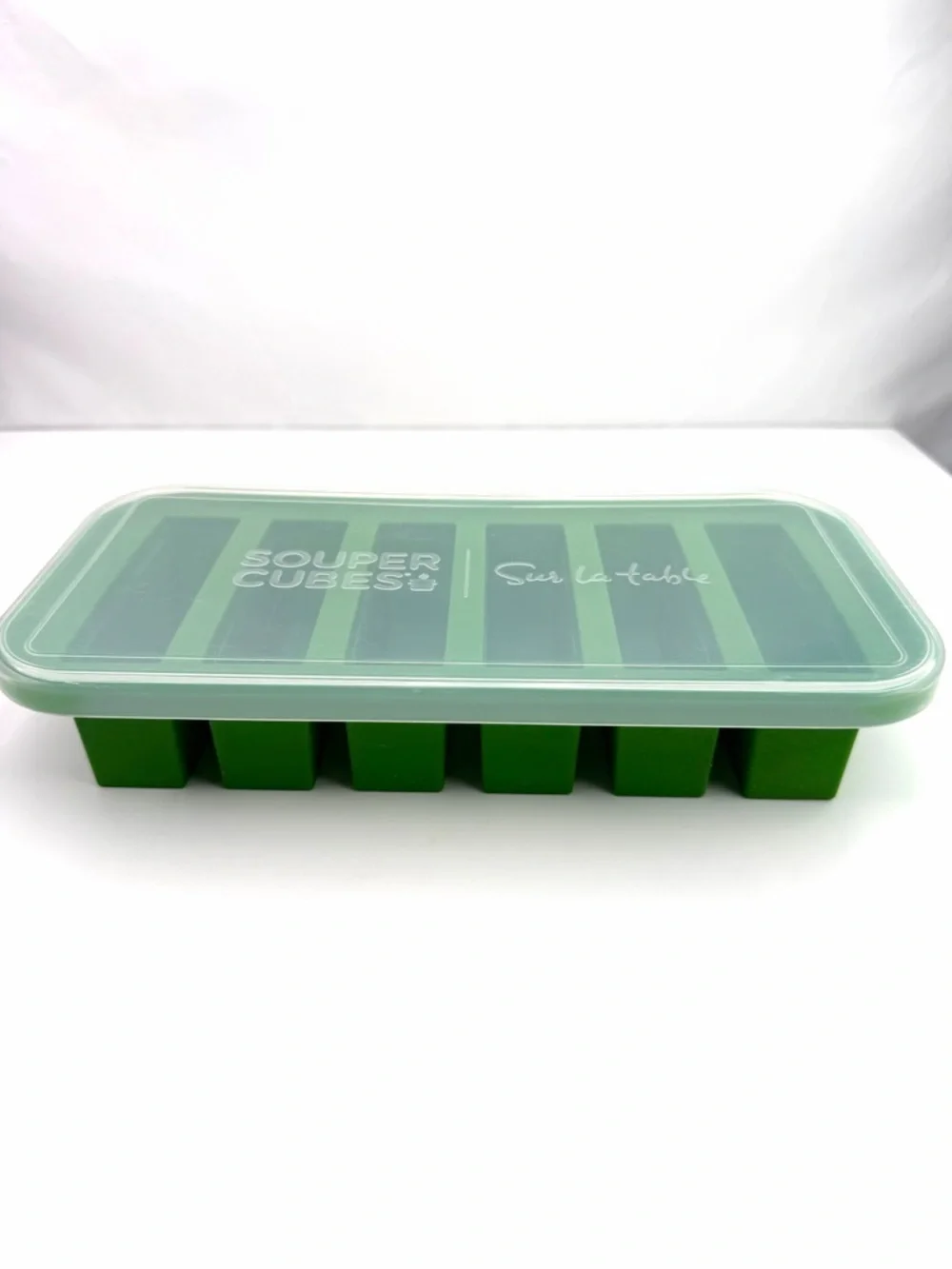 Sur La Table Souper Cubes Green Silicone Tray Food Prep Ice Cube Tray with Lid